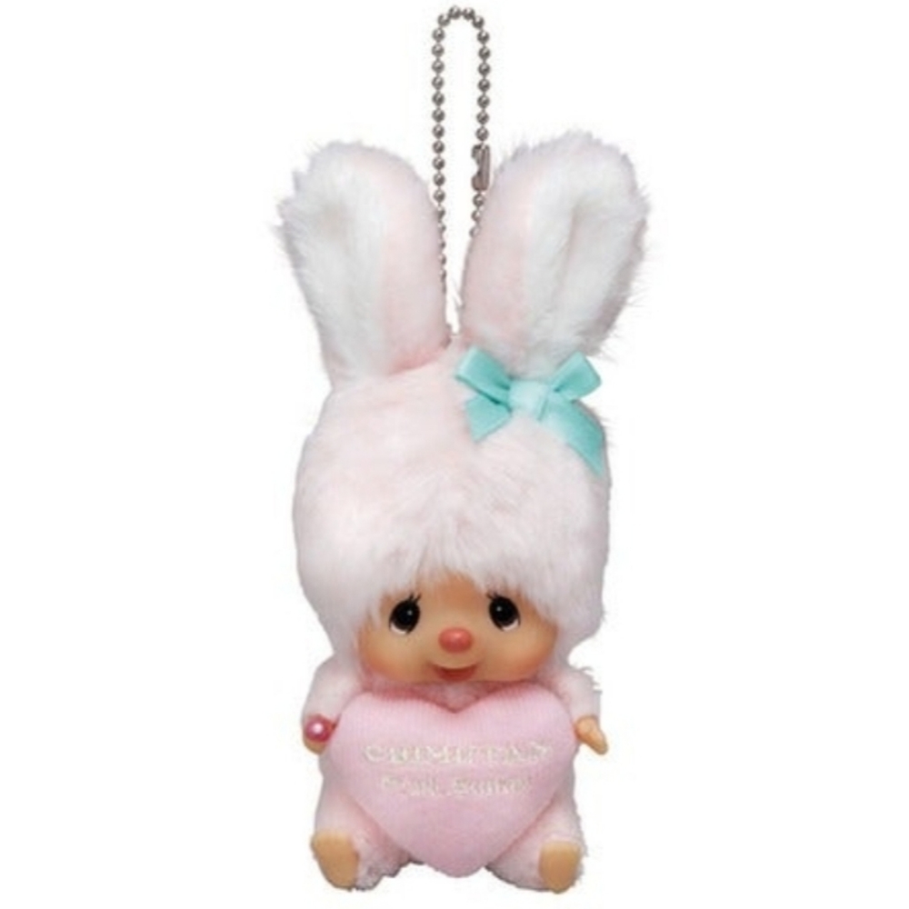 NWT Soft Toy Monchhichi's Friend Chimutan Rabbit Keychain 6 inches . Rare.